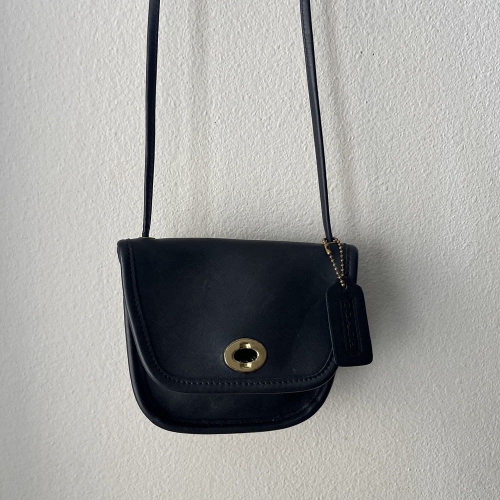 VTG Coach Everett Mini Coin Bag Black Leather Small Crossbody Purse USA 9934 - Picture 9 of 16